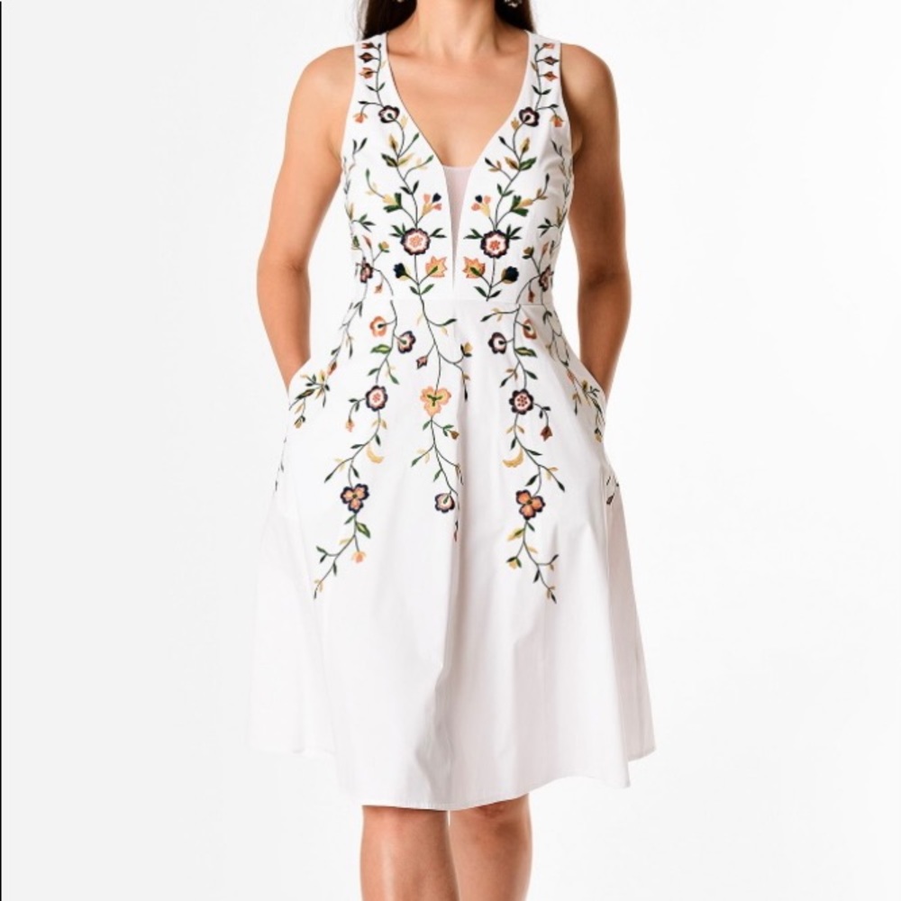 eShakti White floral dress size 6 for bridal shower or wedding rehearsal